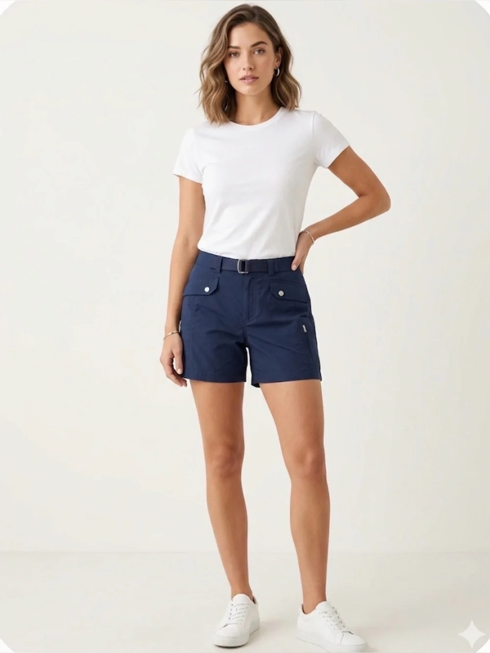 Lauren Ralph Lauren Navy Blue Belted Utility Cargo Shorts Coastal Preppy SZ 12